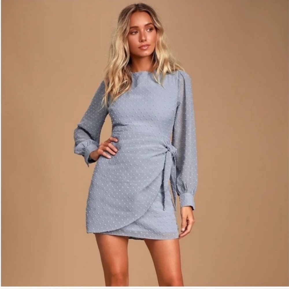 Lulu's Light Blue Long Sleeve Wrap Dress